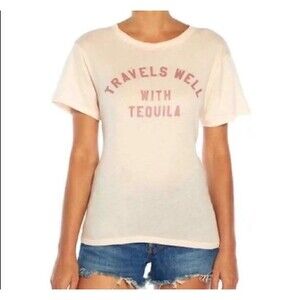 Wild Fox Women’s Graphic Tee Medium Pink Travels Well with Tequila Vacation
